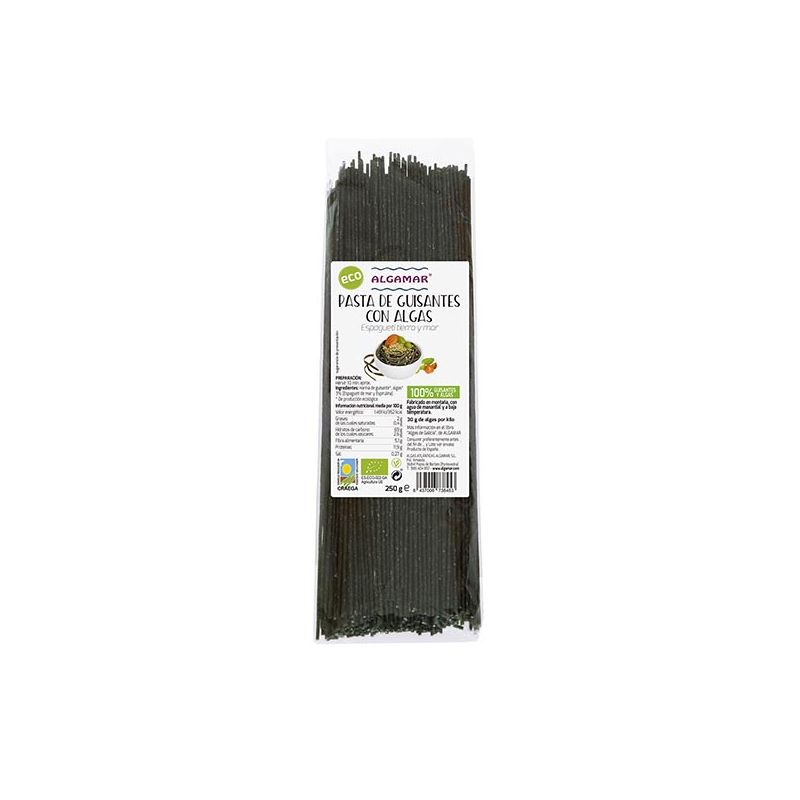 ALGAMAR-PASTA ESPAGUETI DE GUISANTE S/G CON ALGAS 250 Grs. BIO